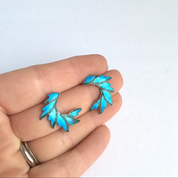 Vintage Turquoise Enamel Earrings Ear Climber Blue - Picture 5 of 7
